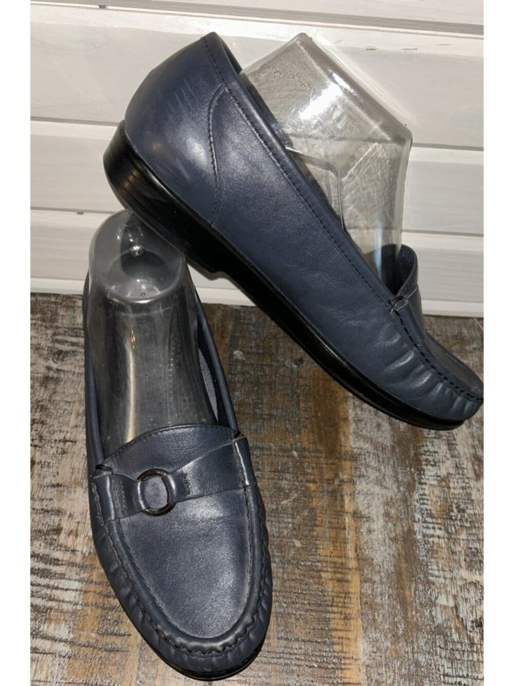 SAS Sz 9 MEDIUM Jewel Loafers Shoes Blue Leather Slip On Comfort VGUC